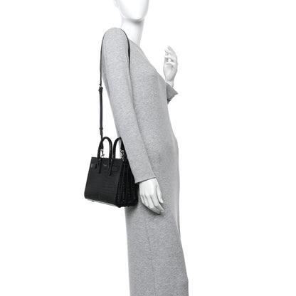 Saint Laurent Calfskin Crocodile Embossed Nano Sac De Jour Black 2 of 12