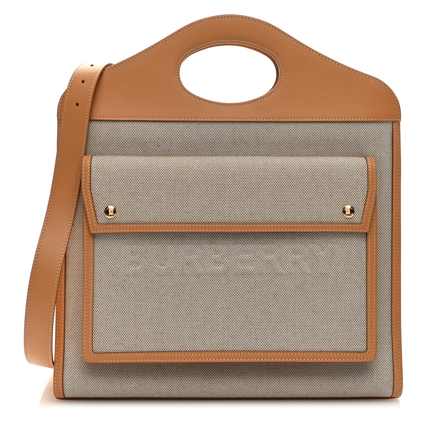 Canvas Smooth Calfskin Two Tone Medium Pocket Bag Soft Fawn Warm Sand