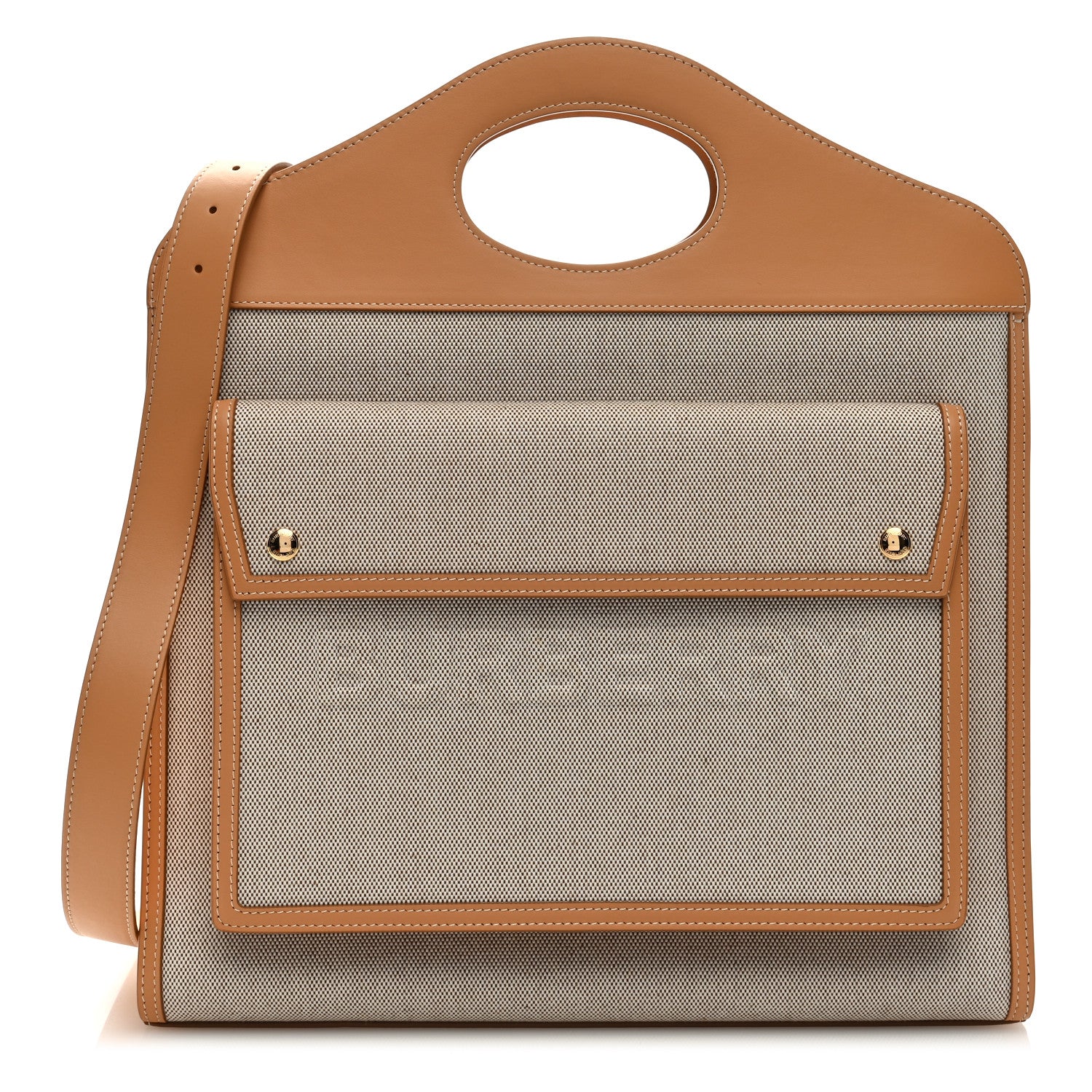 Burberry Canvas Smooth Calfskin Two Tone Medium Pocket Bag Soft Fawn Warm Sand 1 of 10