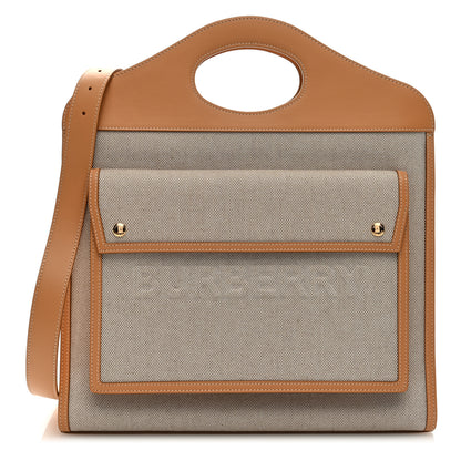 Burberry Canvas Smooth Calfskin Two Tone Medium Pocket Bag Soft Fawn Warm Sand 1 of 10