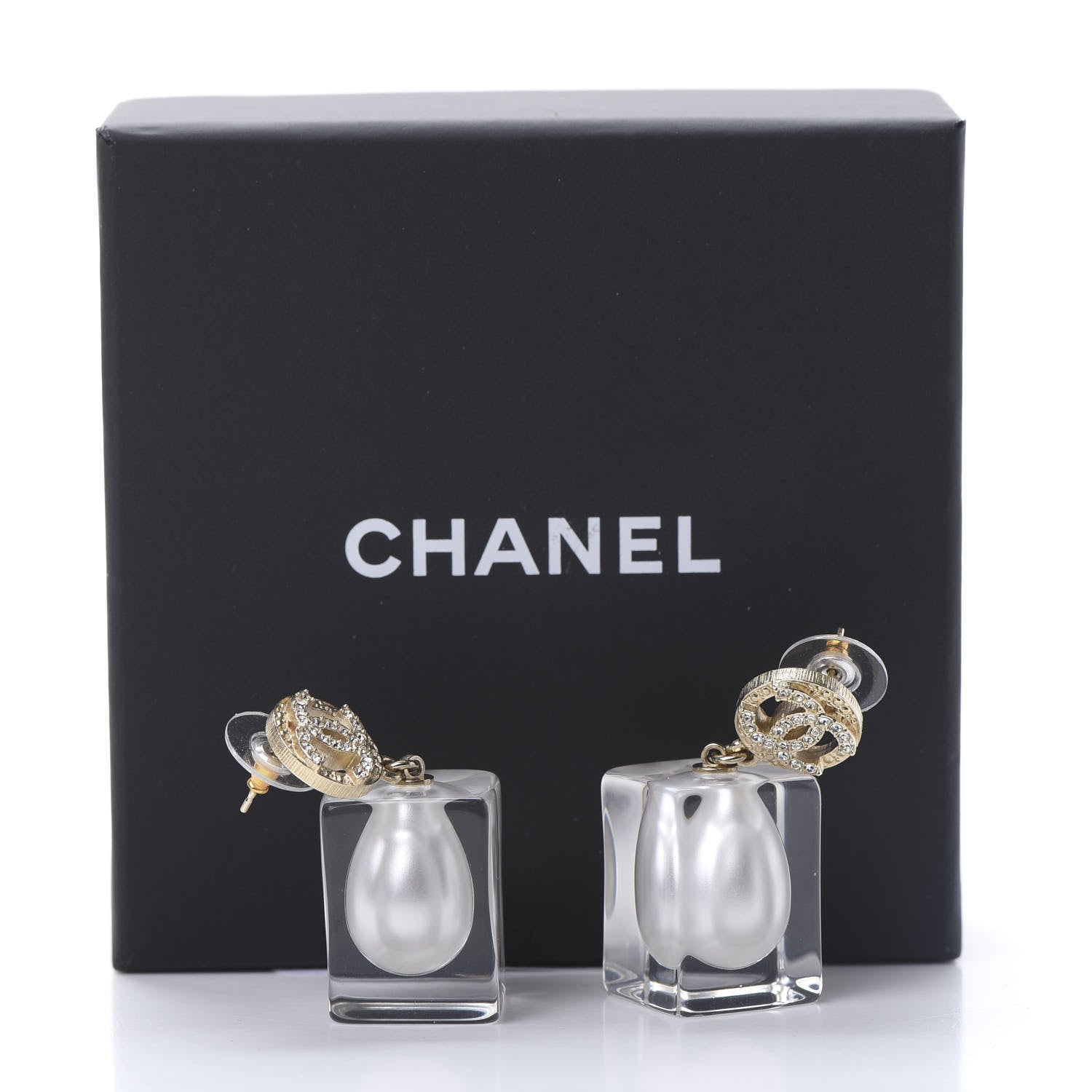Chanel Crystal Lucite Pearl CC Drop Earrings Gold 5 of 5