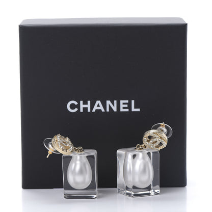 Chanel Crystal Lucite Pearl CC Drop Earrings Gold 5 of 5
