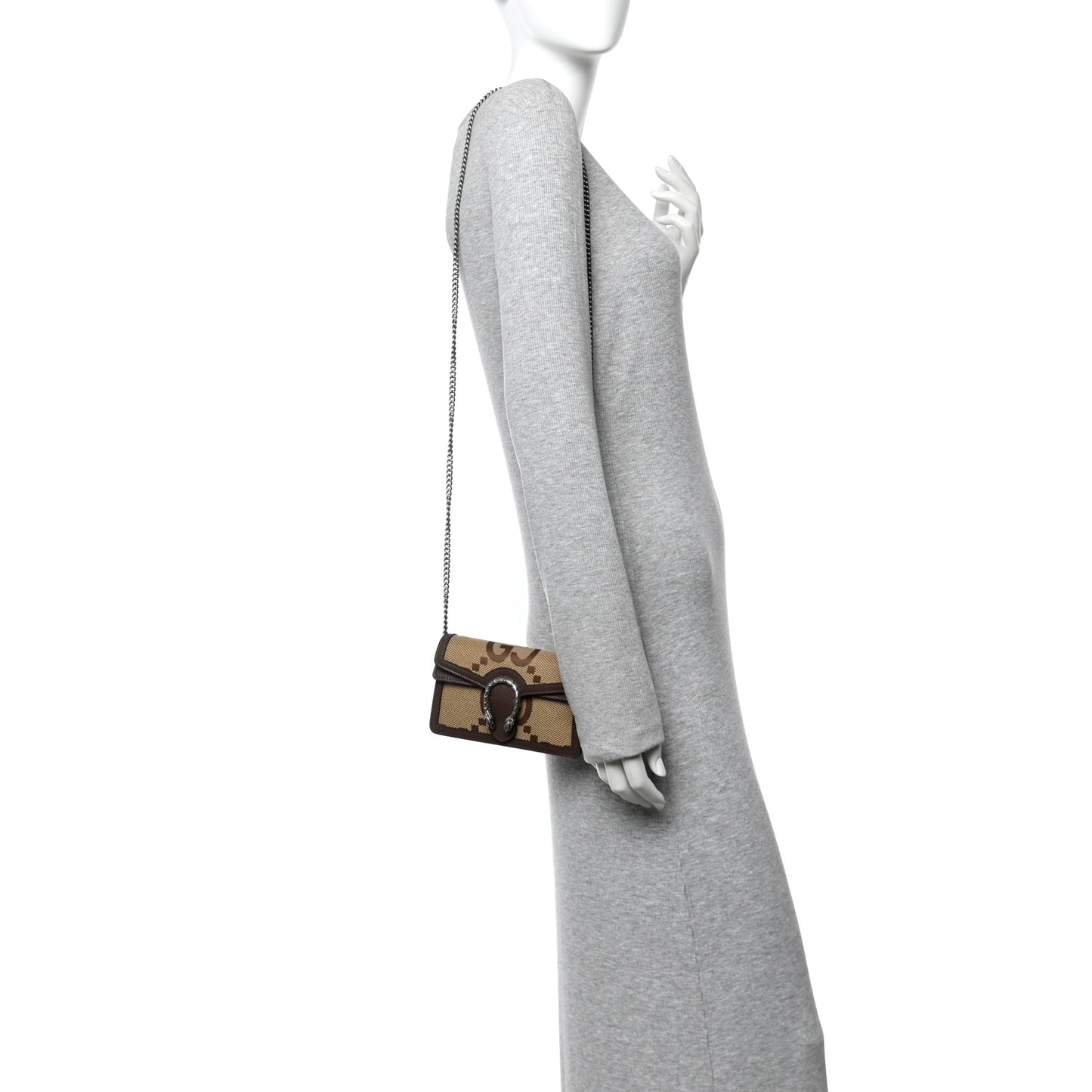 Monogram Jumbo GG Textured Dollar Calfskin Super Mini Dionysus Shoulder Bag Camel Ebony New Acero