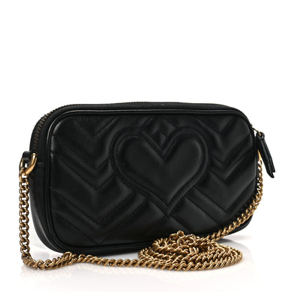 Gucci Calfskin Matelasse Mini GG Marmont Chain Crossbody Bag Black 3 of 7