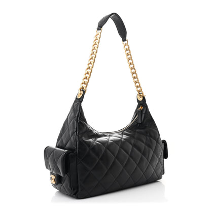 Chanel Shiny Lambskin Quilted Trendy Pockets Hobo Black 3 of 10