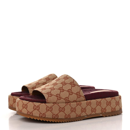 Gucci Canvas GG Monogram Angelina Platform Slide Sandals 40 Beige Ruggine 3 of 9