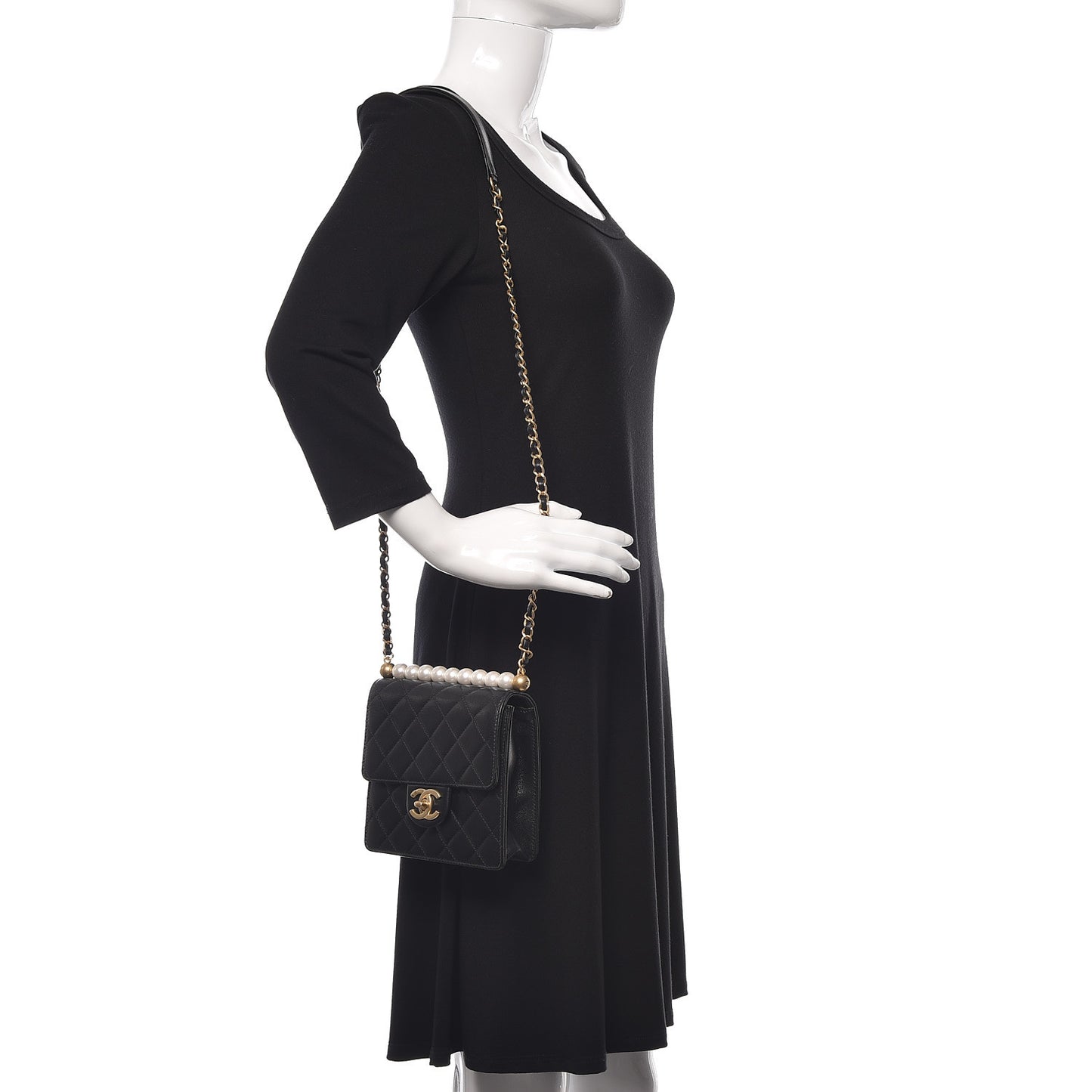 Goatskin Quilted Chic Pearls Flap Black