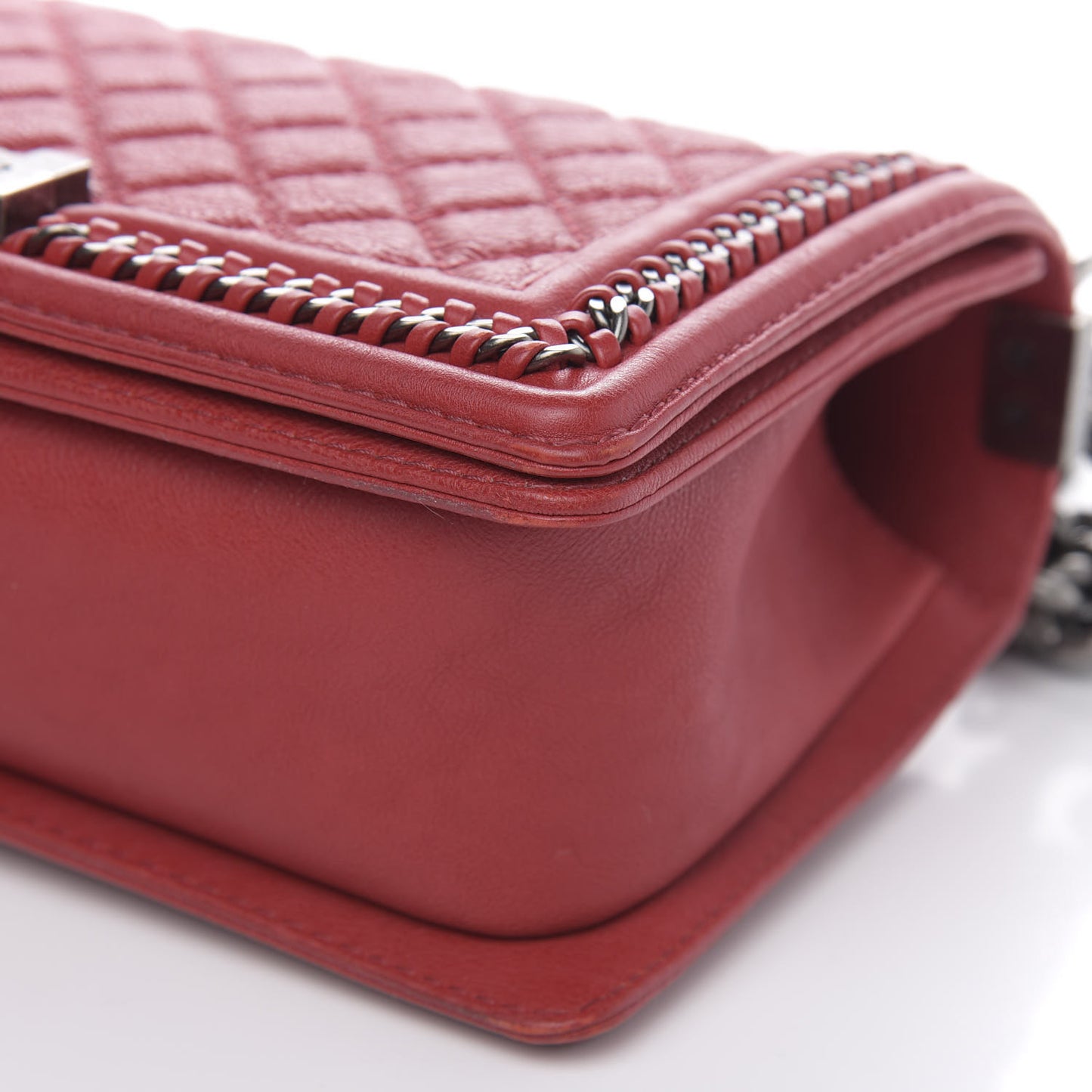 Calfskin Quilted Medium Top Handle Boy Flap Red