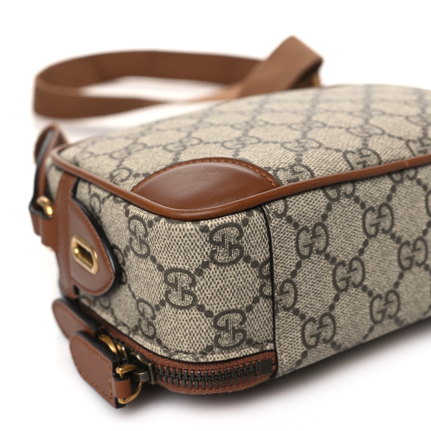 Gucci GG Supreme Monogram Textured Calfskin Emblem Mini Crossbody Beige Dark Brown 10 of 11