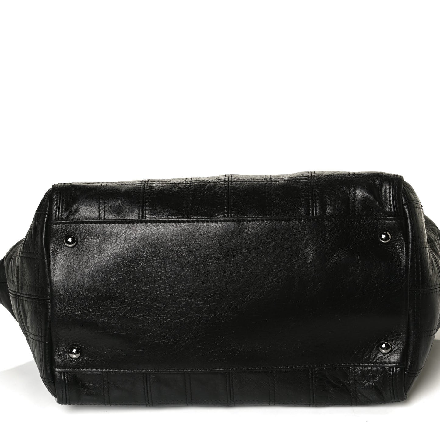 Lambskin Square Stitched Lax East West Tote Black