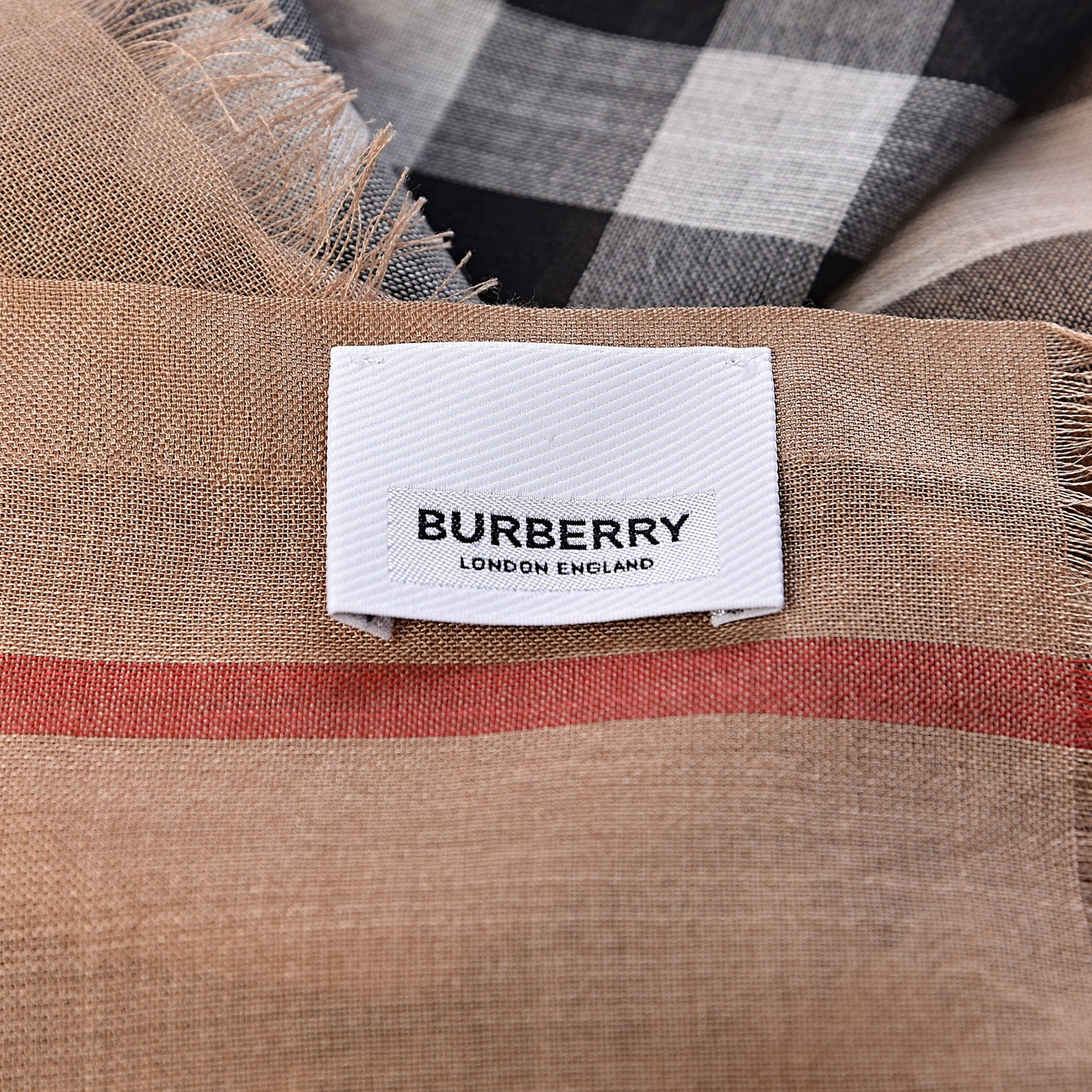 Wool Silk Gauze Giant Check Scarf Camel