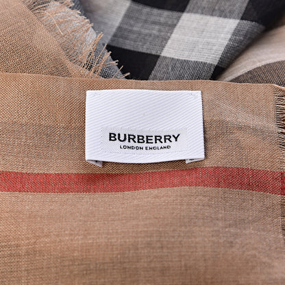 Burberry Wool Silk Gauze Giant Check Scarf Camel 4 of 5