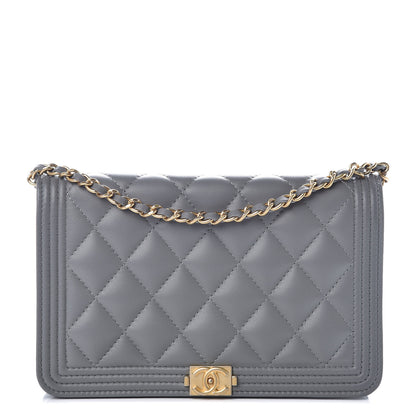 Chanel Lambskin Quilted Boy Wallet On Chain WOC Grey 1 of 11