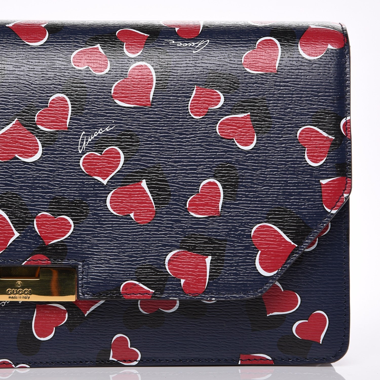 Gucci Textured Calfskin Heartbeat Print Clutch Blue 9 of 9