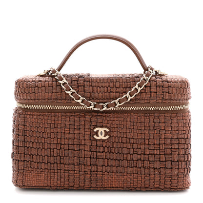 Chanel Braided Raffia Quilted Top Handle Slim Vanity With Chain Brown 1 of 11