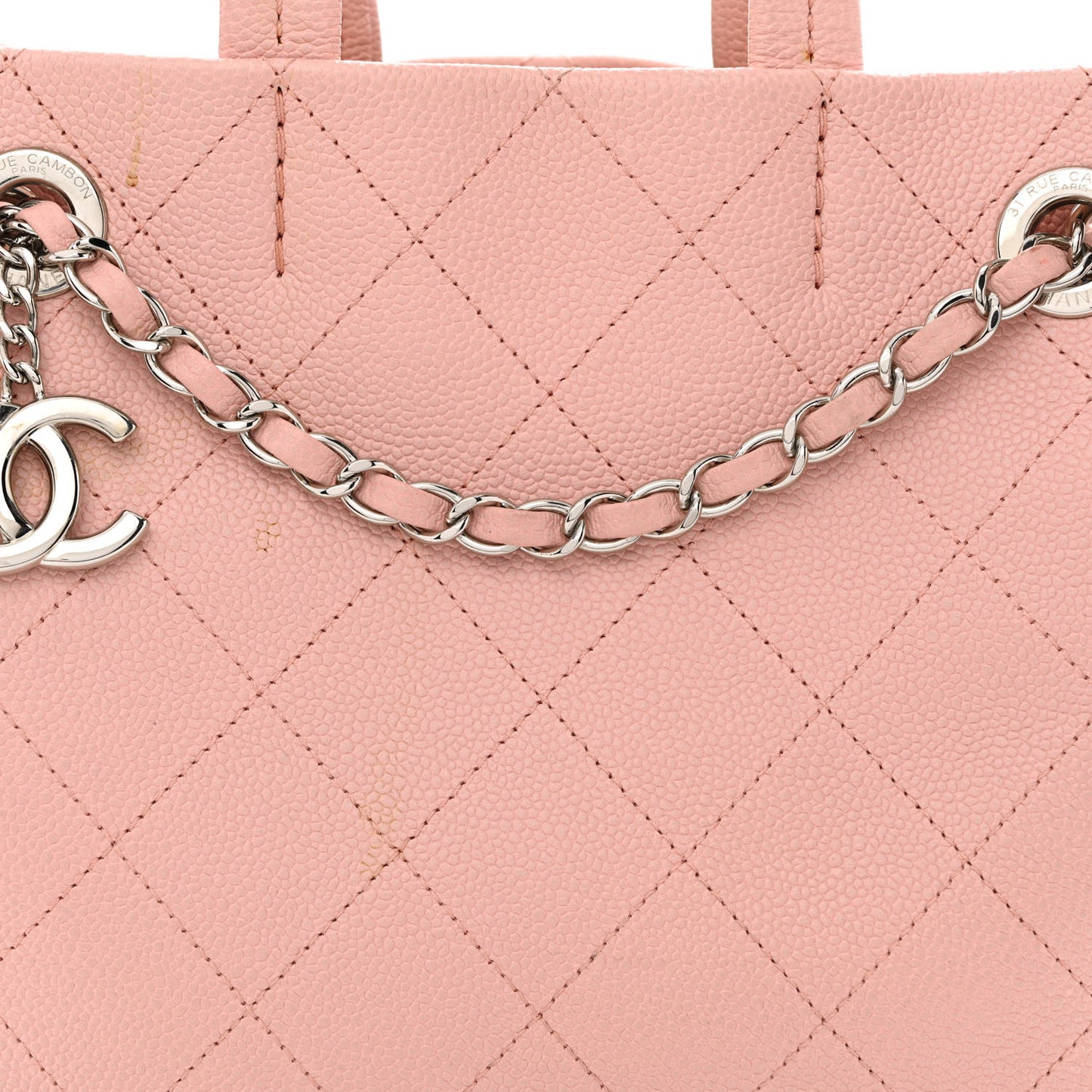 Grained Calfskin CC Pocket Tote Pink