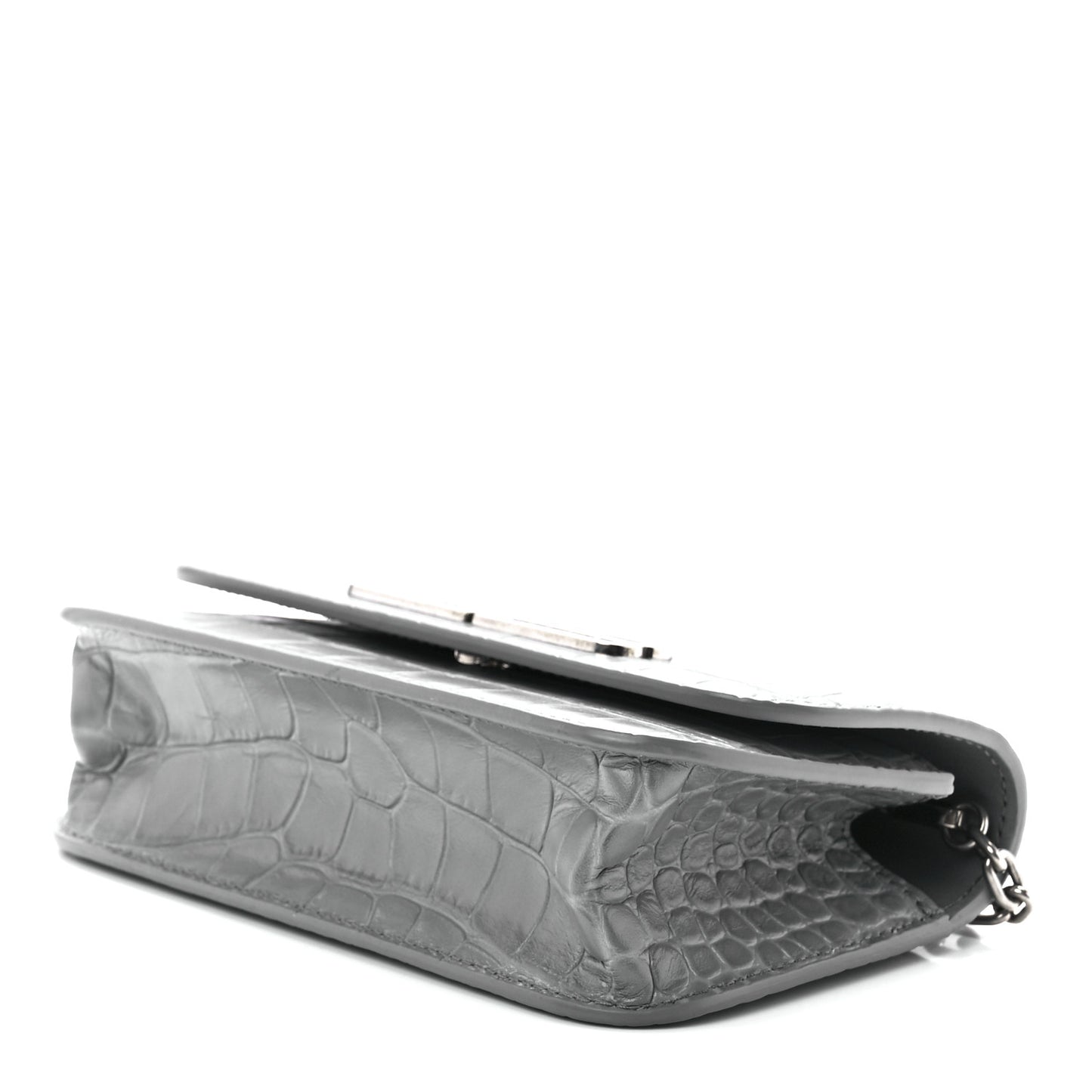 Extra Supple Calfskin Crocodile Embossed Gossip Wallet On Chain Balenciaga Grey