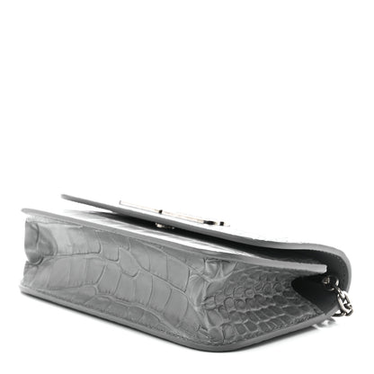 Balenciaga Extra Supple Calfskin Crocodile Embossed Gossip Wallet On Chain Balenciaga Grey 7 of 9