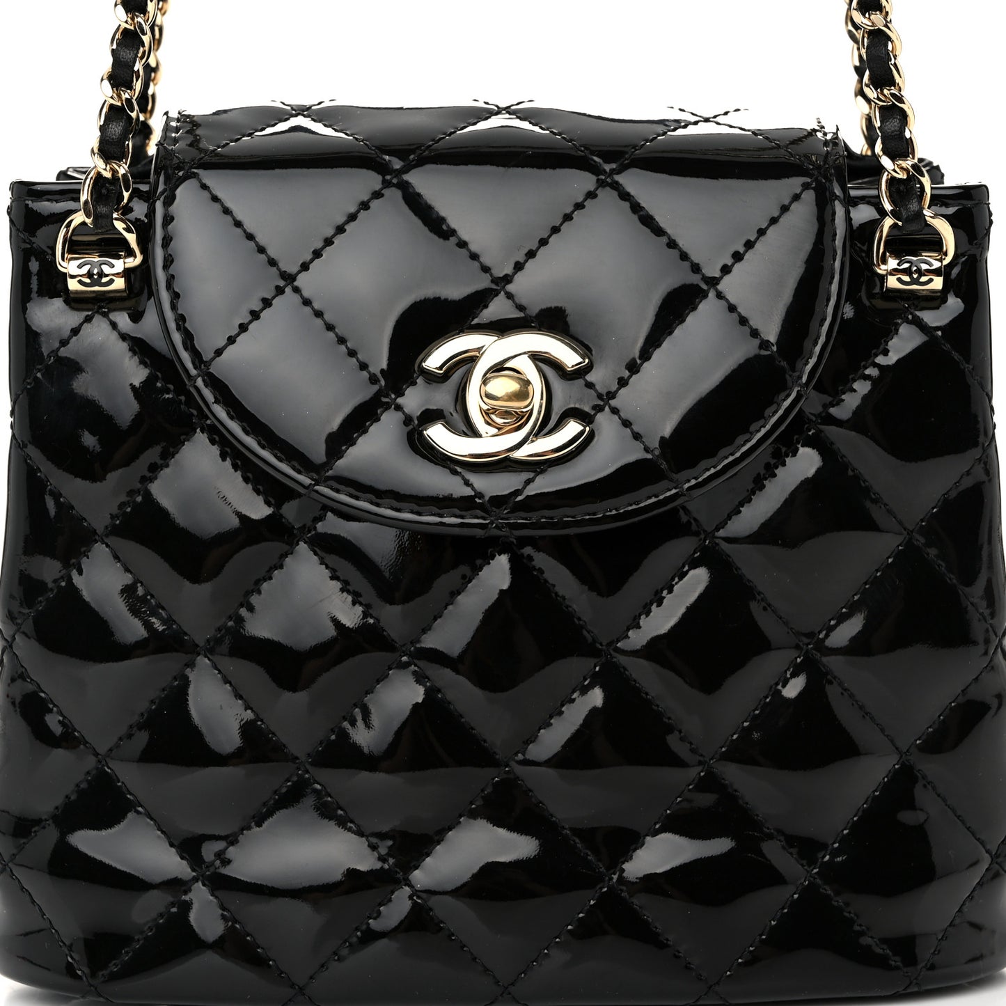 Patent Quilted Shiny Coco Small Flap Hobo Black