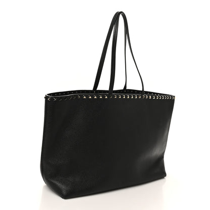 Valentino Garavani Grained Calfskin Rockstud Shoulder Tote Black 3 of 9