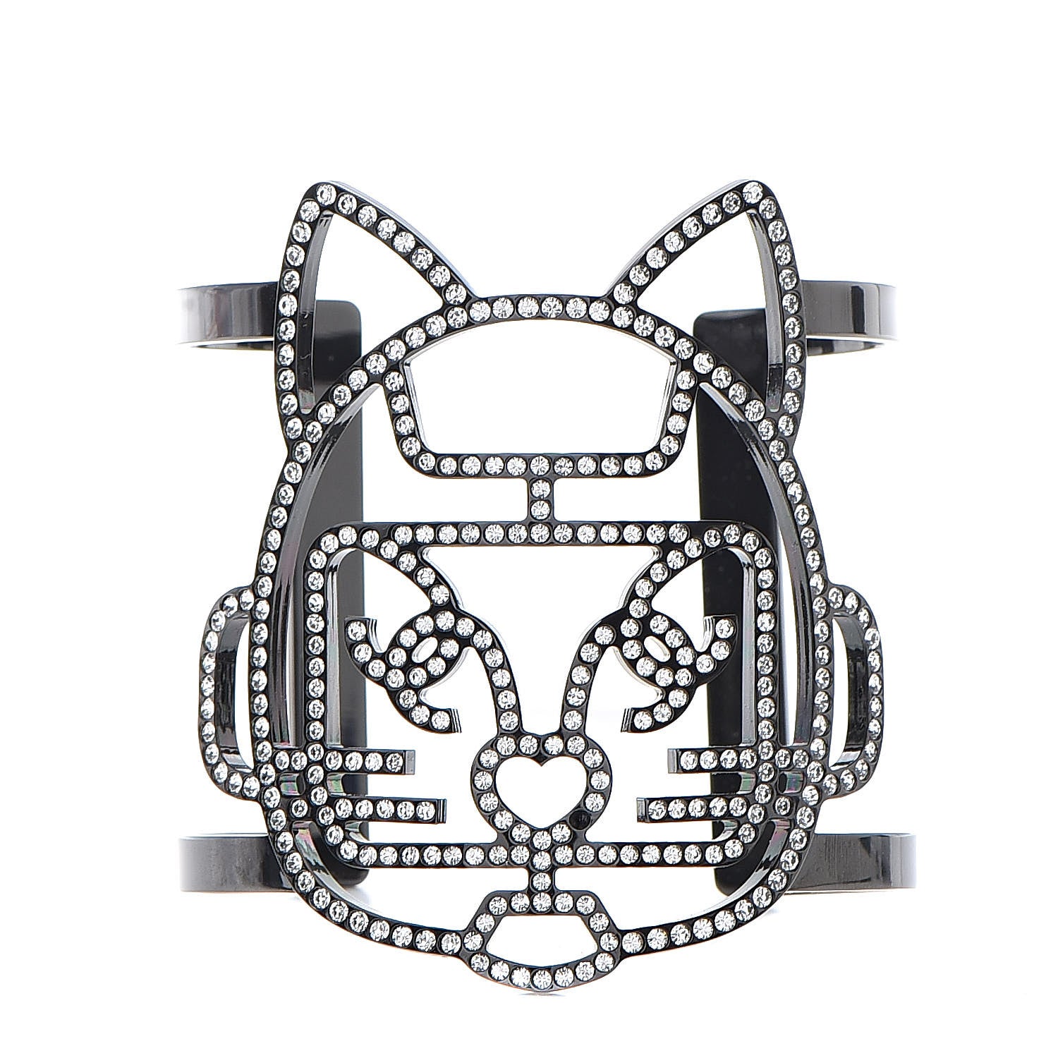 Chanel Strass Crystal CC Emoji Robot Cat Cuff 1 of 6