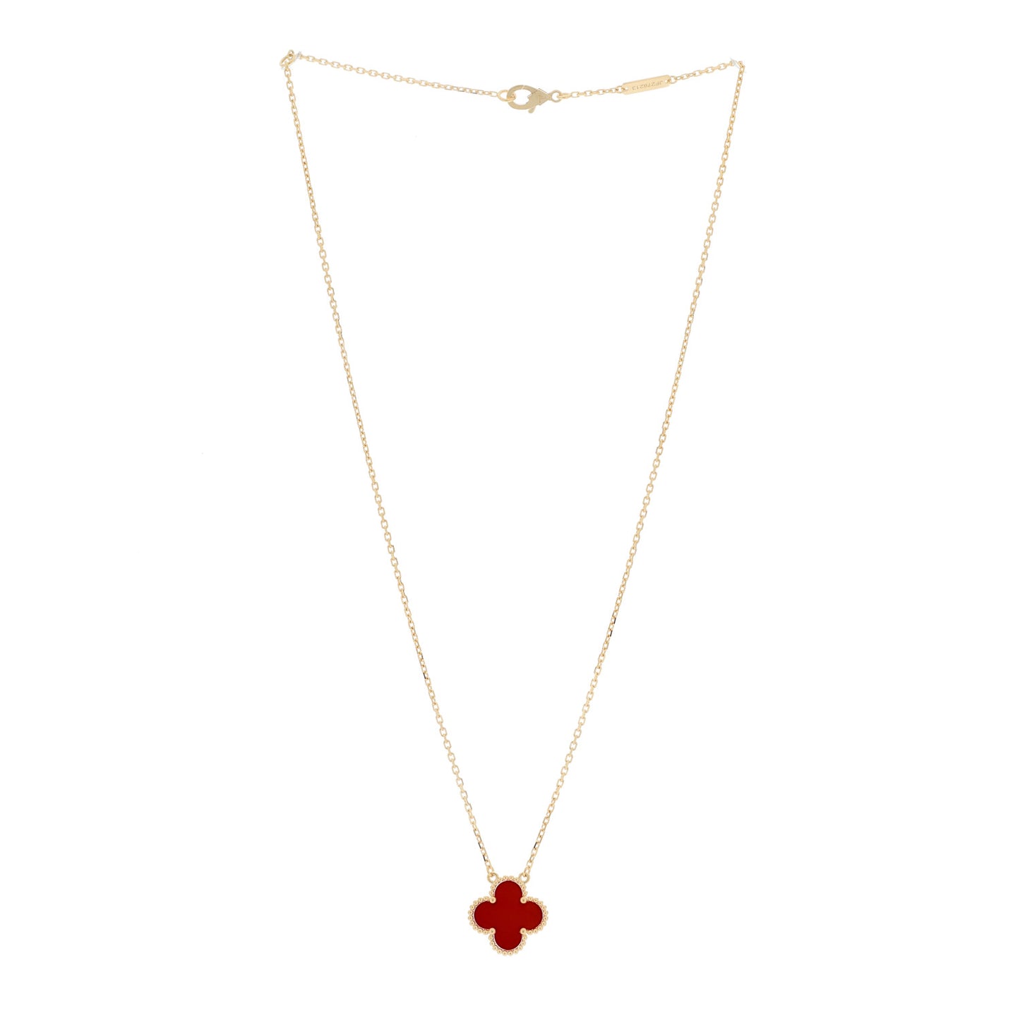18K Yellow Gold Carnelian Vintage Alhambra Pendant Necklace