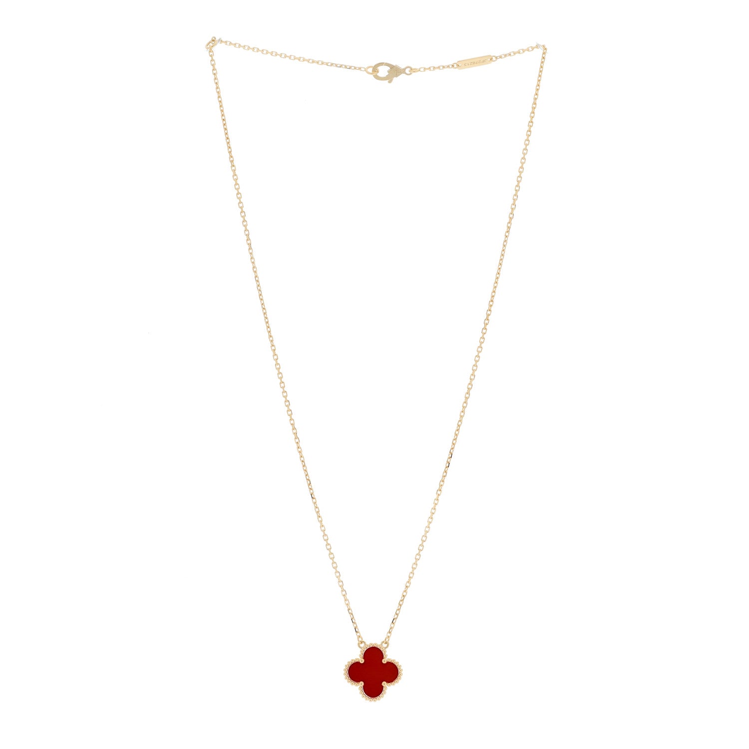 Van Cleef & Arpels 18K Yellow Gold Carnelian Vintage Alhambra Pendant Necklace 3 of 6