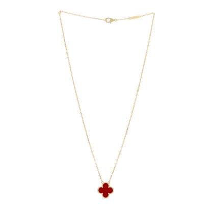 Van Cleef & Arpels 18K Yellow Gold Carnelian Vintage Alhambra Pendant Necklace 3 of 6