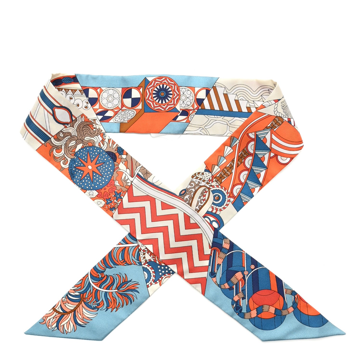 Hermes Silk De l'Ombrelle Aux Duels Twilly Bleu Potiron Creme 1 of 4