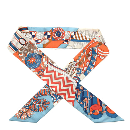Hermes Silk De l'Ombrelle Aux Duels Twilly Bleu Potiron Creme 1 of 4