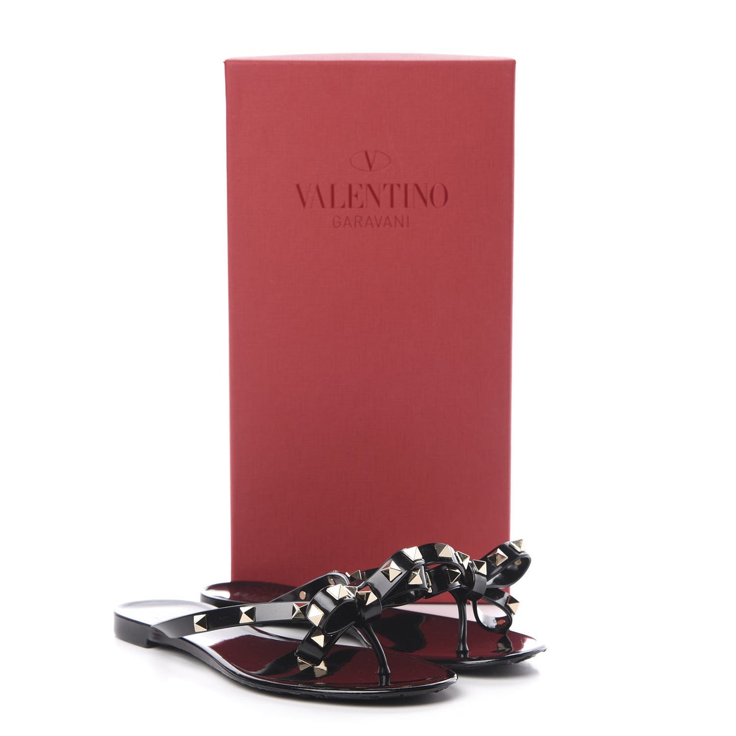 PVC Jelly Rockstud Bow Thong Sandals 35 Black