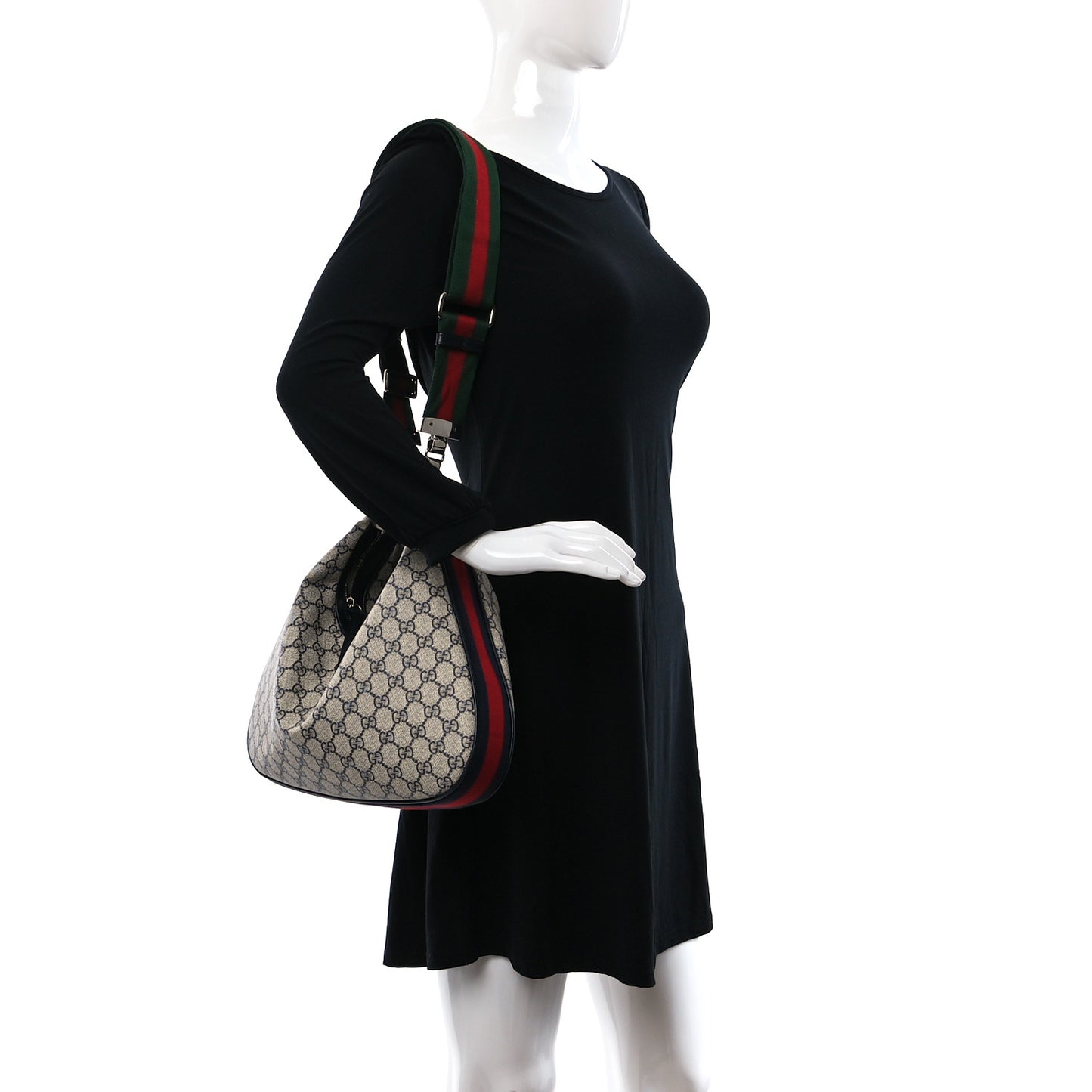 GG Supreme Monogram Textured Calfskin Web Large Attache Shoulder Bag Beige Blue
