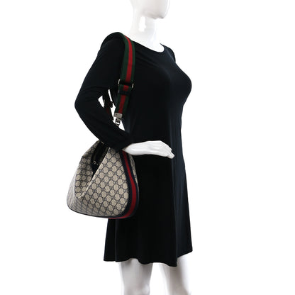 Gucci GG Supreme Monogram Textured Calfskin Web Large Attache Shoulder Bag Beige Blue 2 of 13