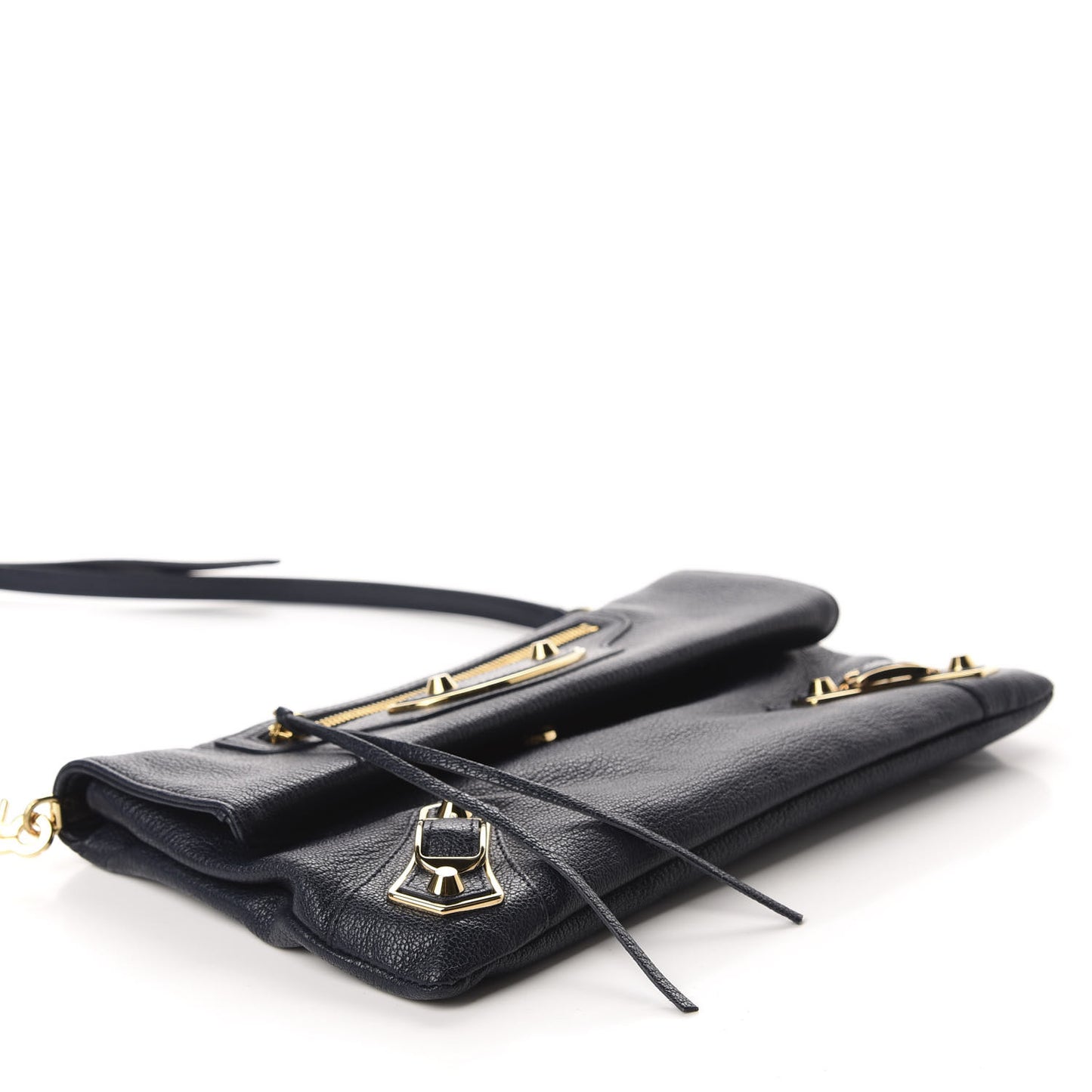Chevre Gold Metallic Edge Hardware Envelope Clutch Bleu Nuit