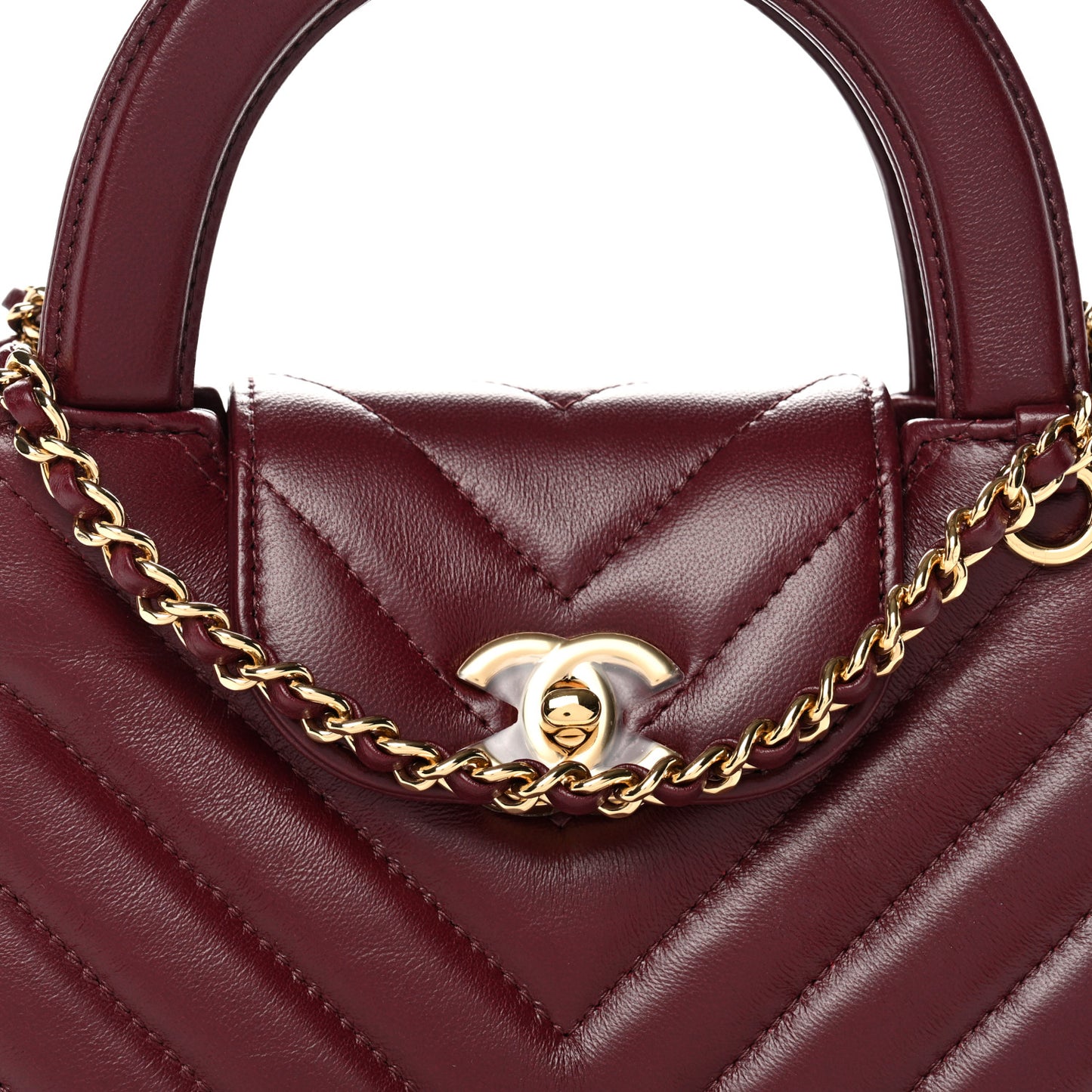 Shiny Lambskin Chevron Quilted Nano Kelly Shopper Dark Burgundy