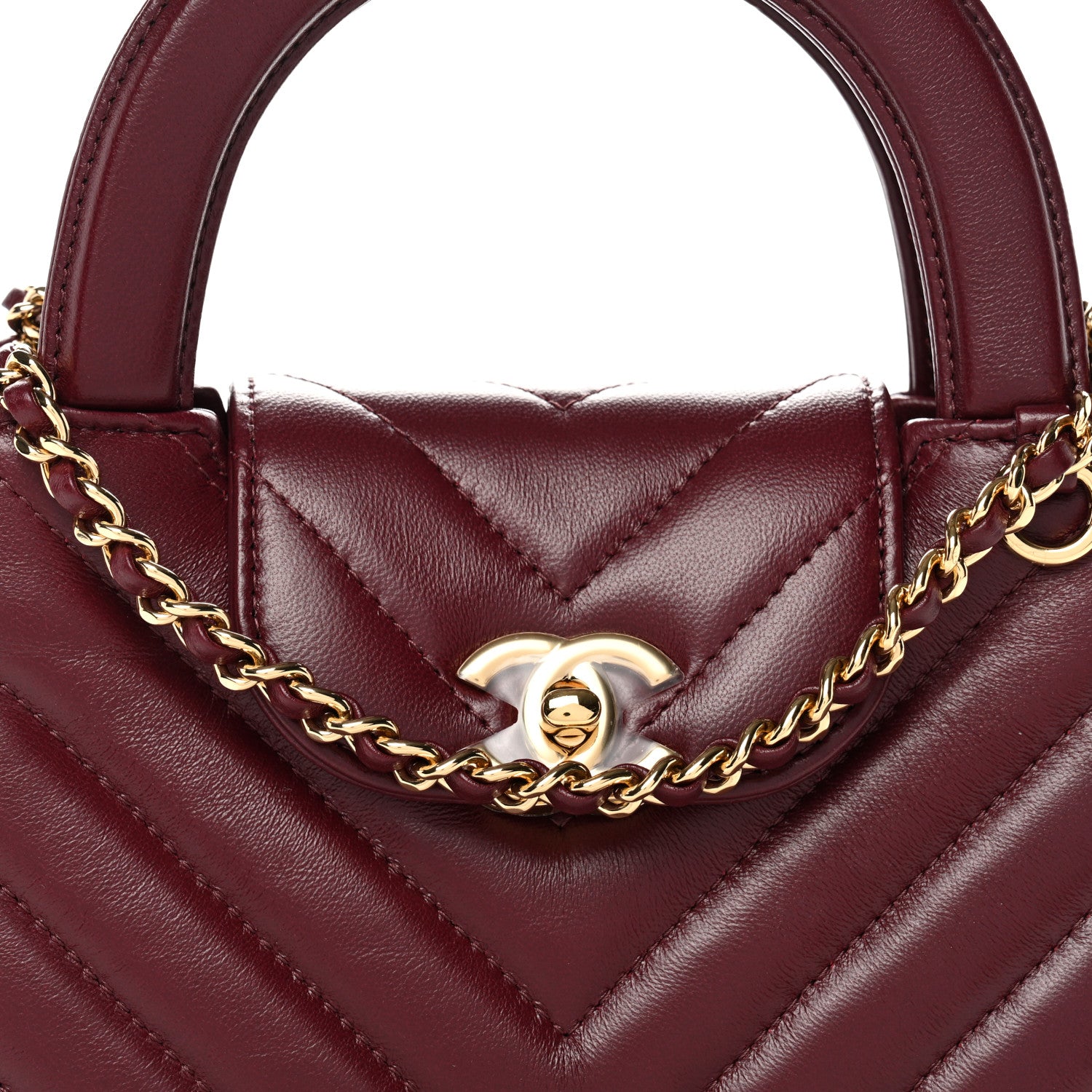 Chanel Shiny Lambskin Chevron Quilted Nano Kelly Shopper Dark Burgundy 8 of 11