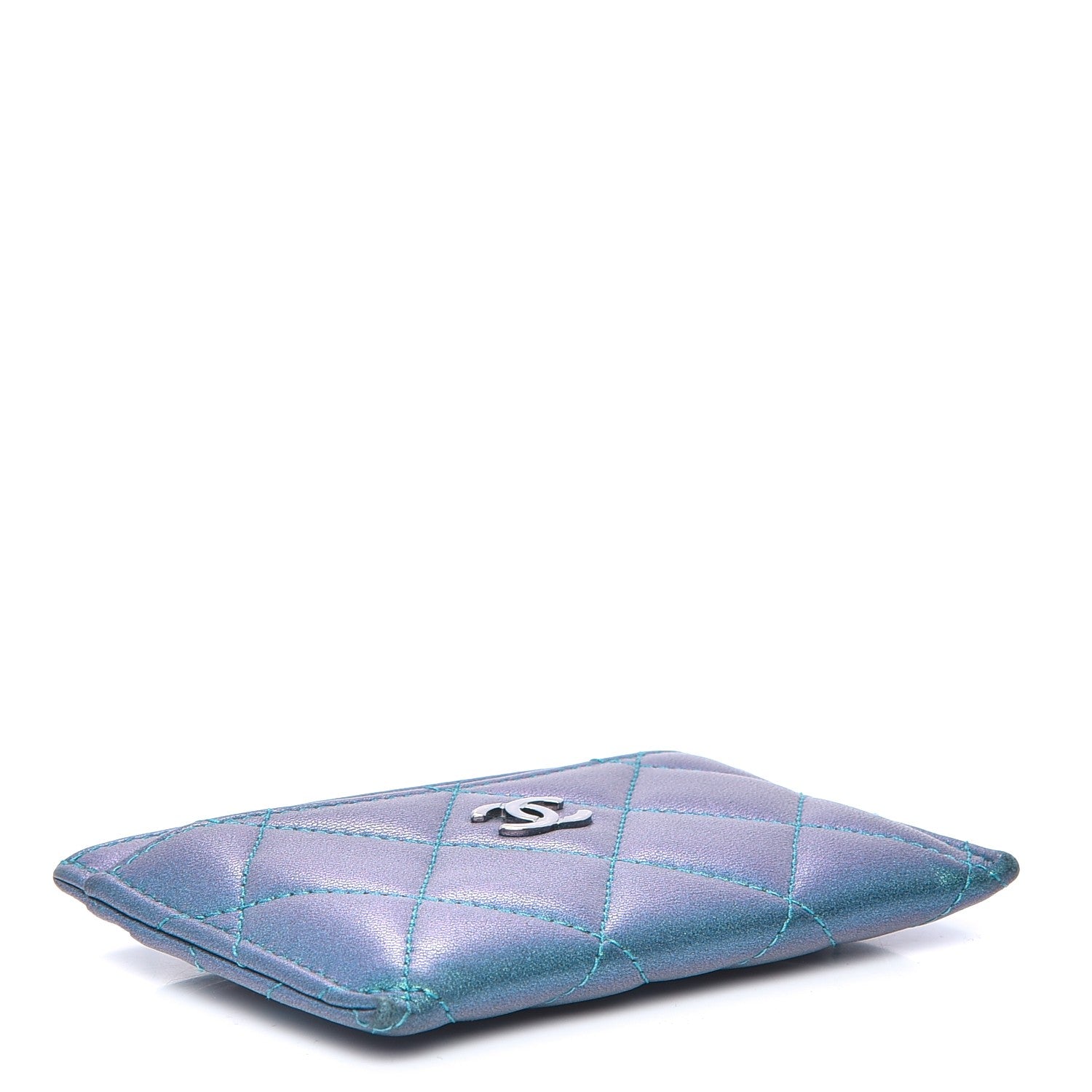 Chanel Metallic Lambskin Quilted Card Holder Turquoise 4 of 9