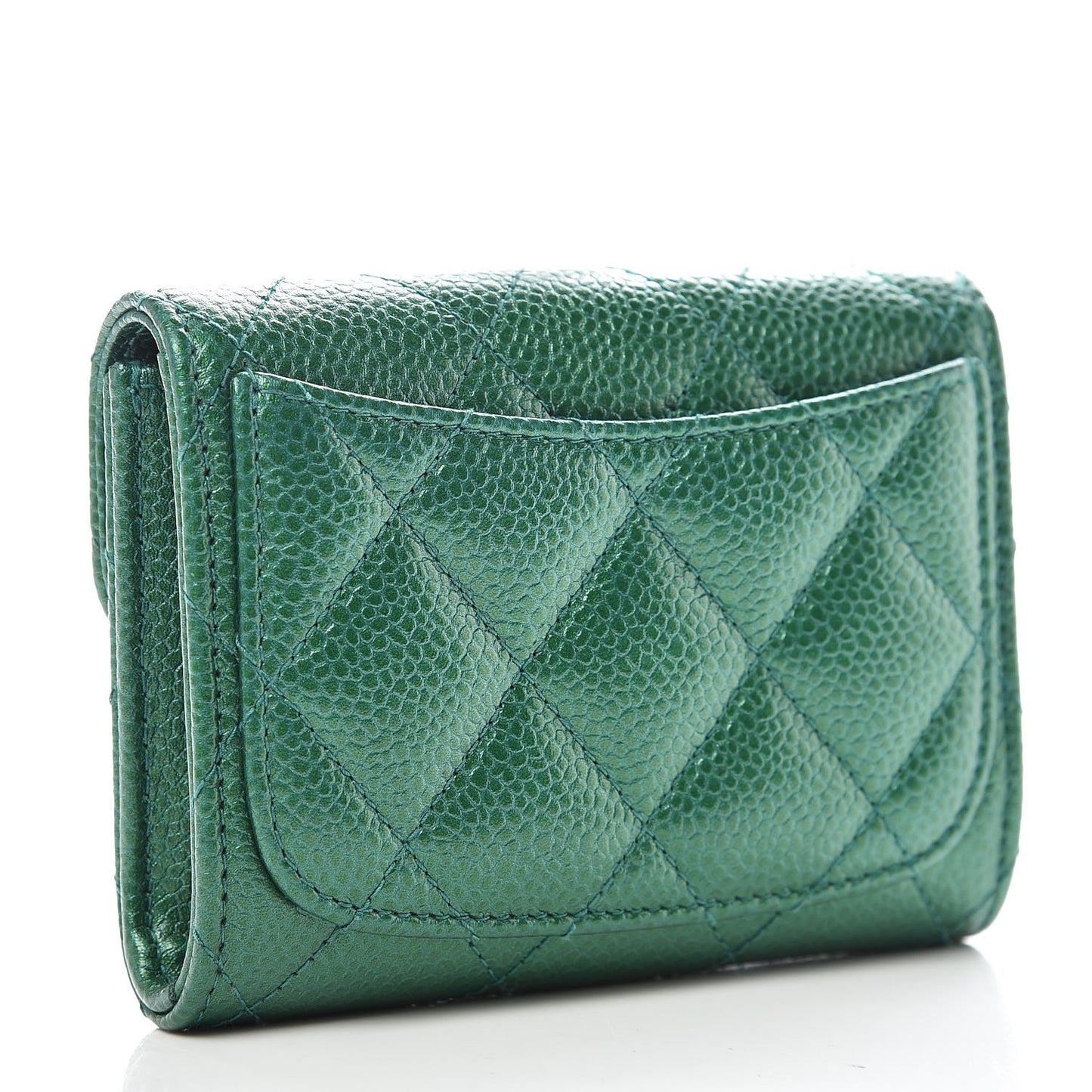 Metallic Caviar Quilted Card Holder Wallet Green