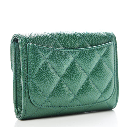 Chanel Metallic Caviar Quilted Card Holder Wallet Green 3 of 10