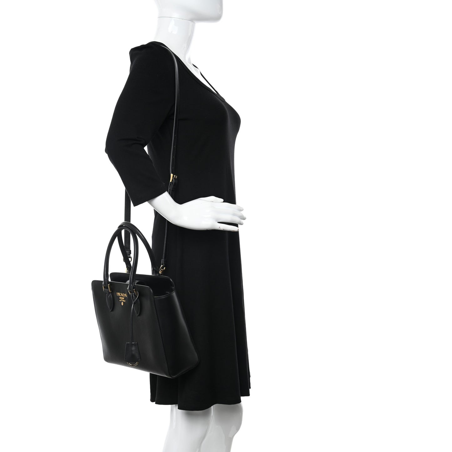 Saffiano Soft Calfskin Small Zippered Tote Black