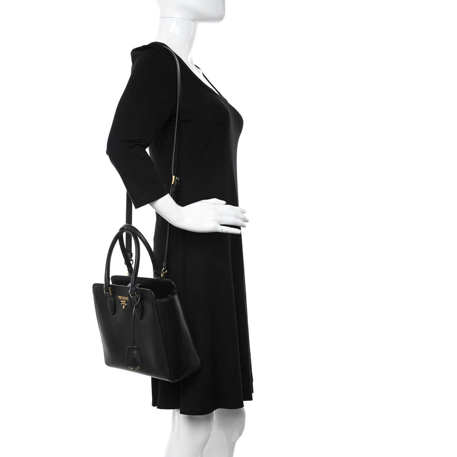 Prada Saffiano Soft Calfskin Small Zippered Tote Black 2 of 9