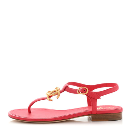 Chanel Lambskin CC Logo Thong Sandals 35.5 Red 1 of 8