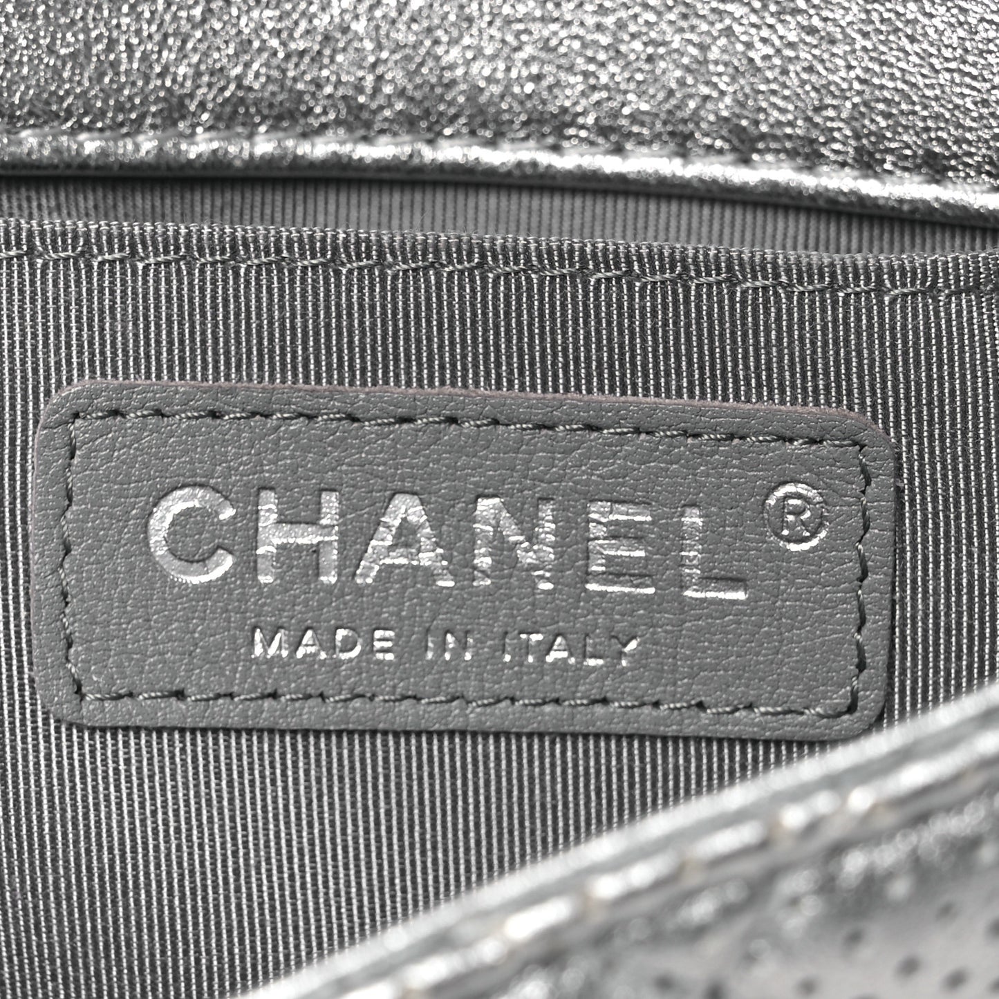 Metallic Lambskin Perforated Mini Rectangular Flap Silver