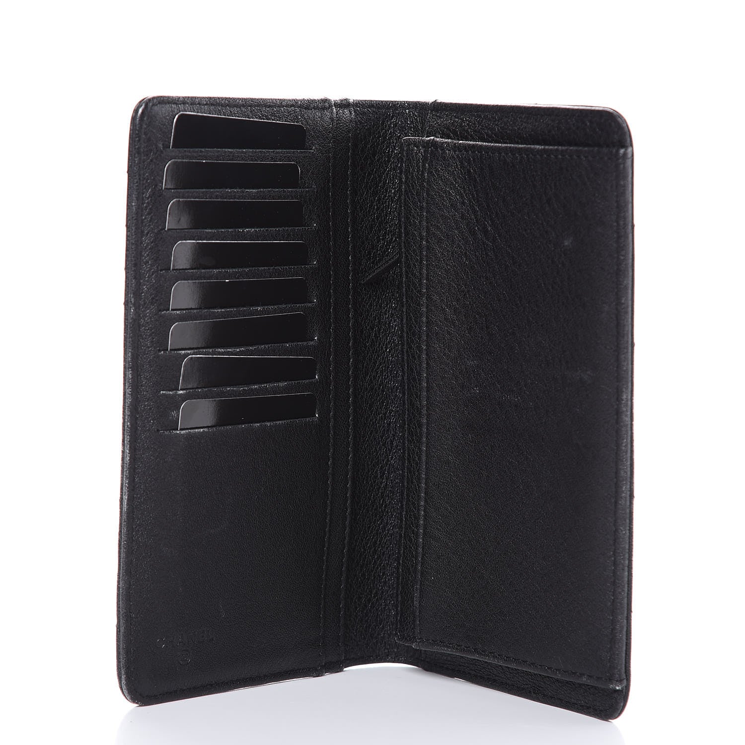 Chanel Shiny Goatskin Chevron Quilted Yen Wallet Black 5 of 15