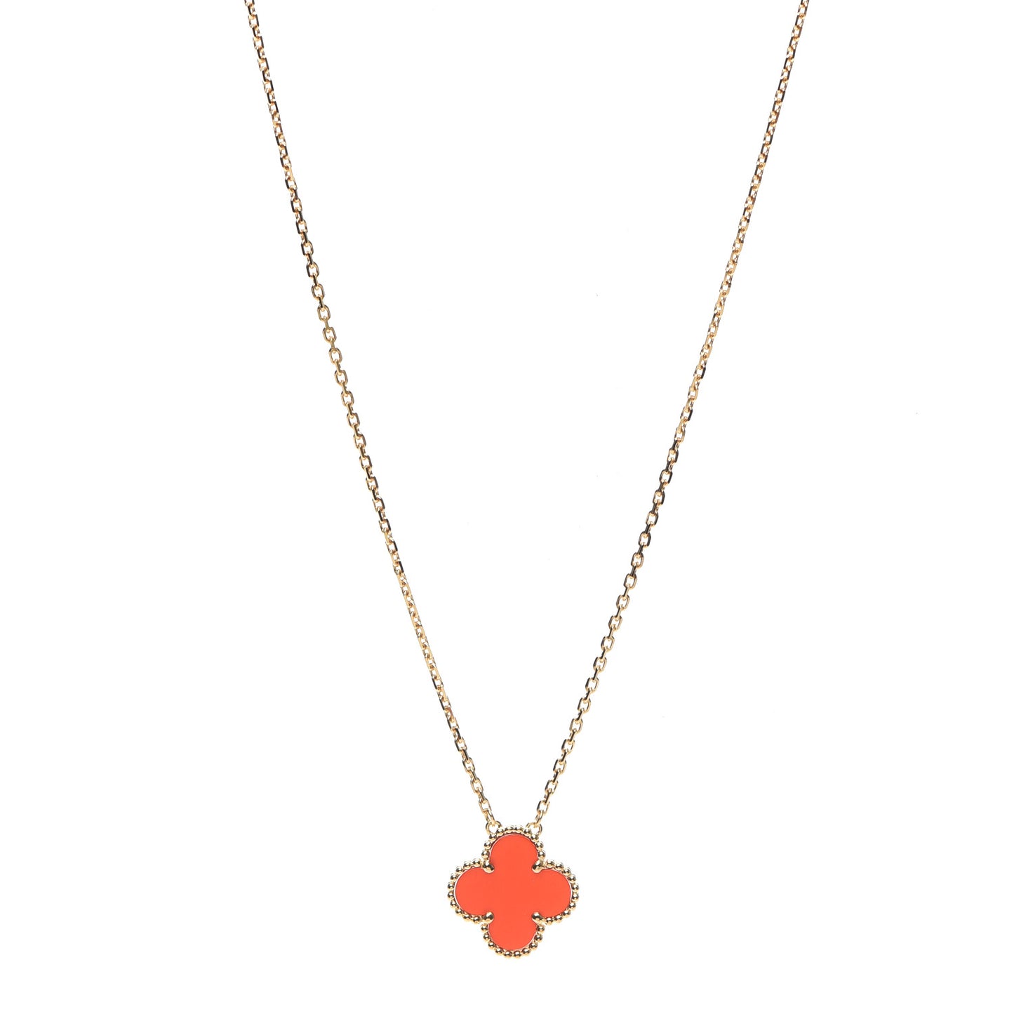 18K Yellow Gold Carnelian Vintage Alhambra Pendant Necklace