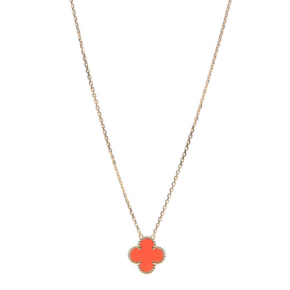 Van Cleef & Arpels 18K Yellow Gold Carnelian Vintage Alhambra Pendant Necklace 1 of 7