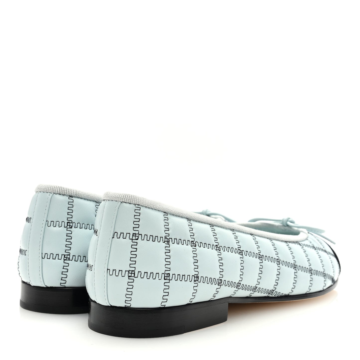 Lambskin Embroidered Grosgrain Cap Toe CC Ballerina Flats 37 Light Blue Black
