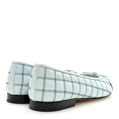 Chanel Lambskin Embroidered Grosgrain Cap Toe CC Ballerina Flats 37 Light Blue Black 4 of 9