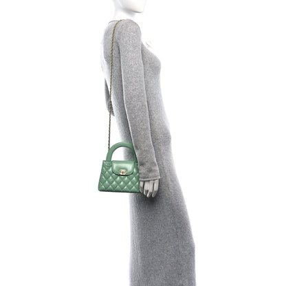 Chanel Shiny Aged Calfskin Quilted Nano Kelly Shopper Light Green 2 of 11