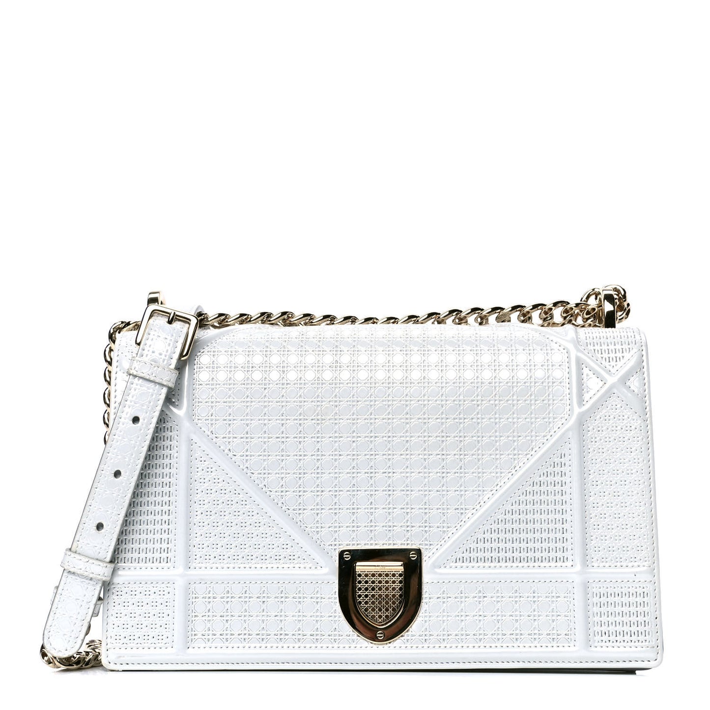 Patent Micro-Cannage Medium Diorama Flap Bag White